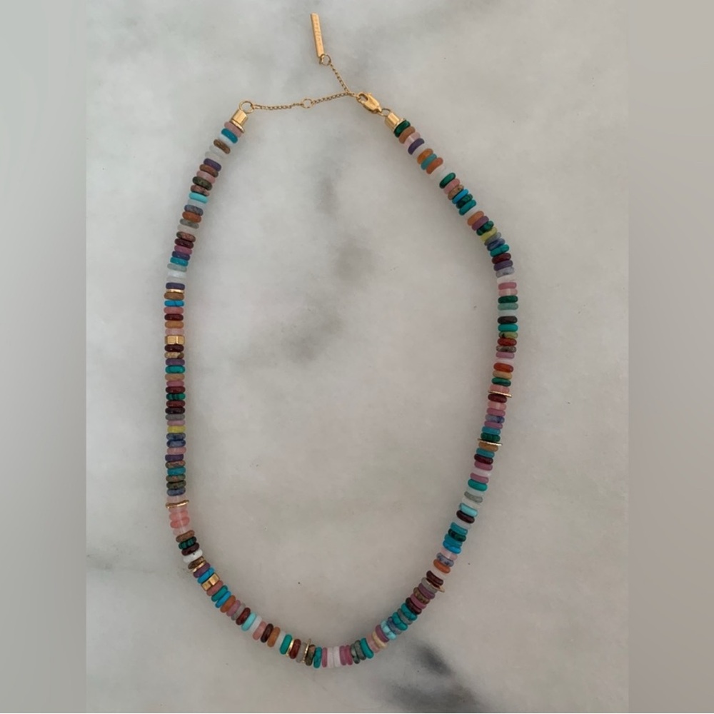 14K gold colorful semi precious stone necklace